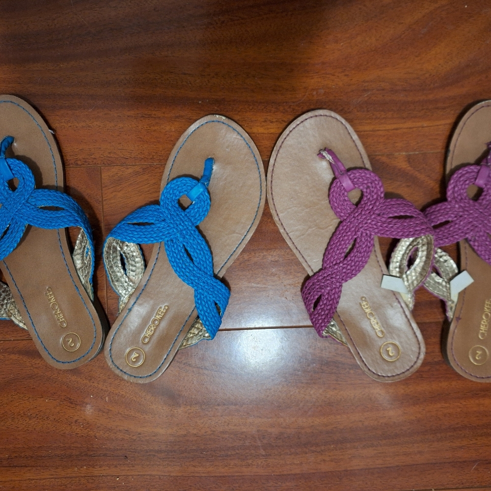 $35 For Two Size 2 Girls Purple and Blue Sandals